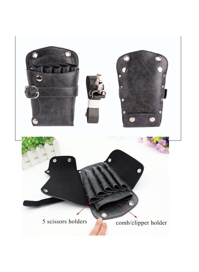 boshiho Scissors Pouch PU Leather Salon Barber Hairdressing Scissors Holster Hair Stylist Tools Bag Comb Shear Holster Waist Shoulder Belt (Black) - Image 4