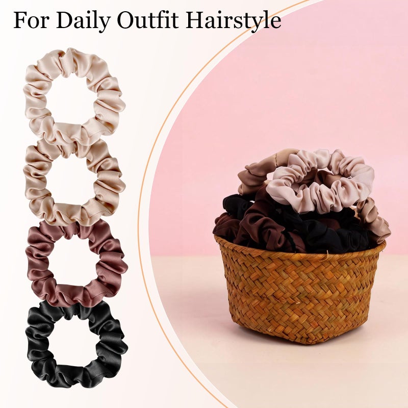 SEVEN STYLE Ultra-Petite Satin Scrunchies for Women â€“ 8PCS Neutral No Damage Hair Ties (Black, Blonde, Dark Brown, Light Brown) â€“ No Crease, Frizz-Free, Gentle Elastic Bands for Day & Night, Perfect Gifts - Image 5