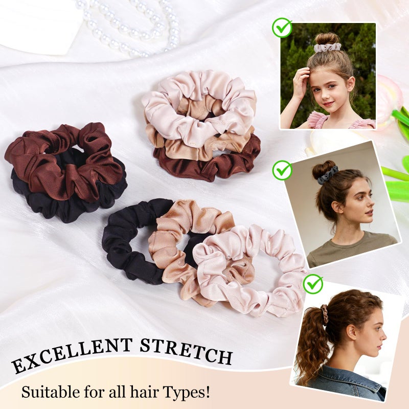 SEVEN STYLE Ultra-Petite Satin Scrunchies for Women â€“ 8PCS Neutral No Damage Hair Ties (Black, Blonde, Dark Brown, Light Brown) â€“ No Crease, Frizz-Free, Gentle Elastic Bands for Day & Night, Perfect Gifts - Image 2