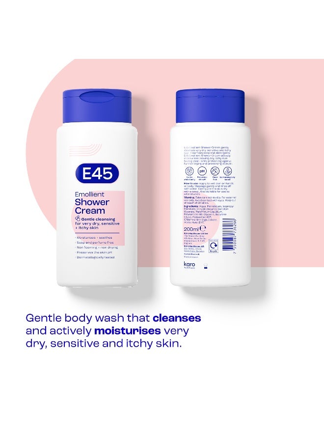 E45 Shower Cream for Dry, Sensitive, and Itchy Skin - Moisturising Body Wash for Men and Women - Helps Maintain Skin pH - Suitable for Eczema and Dermatologically Tested - 200 ml - Image 2