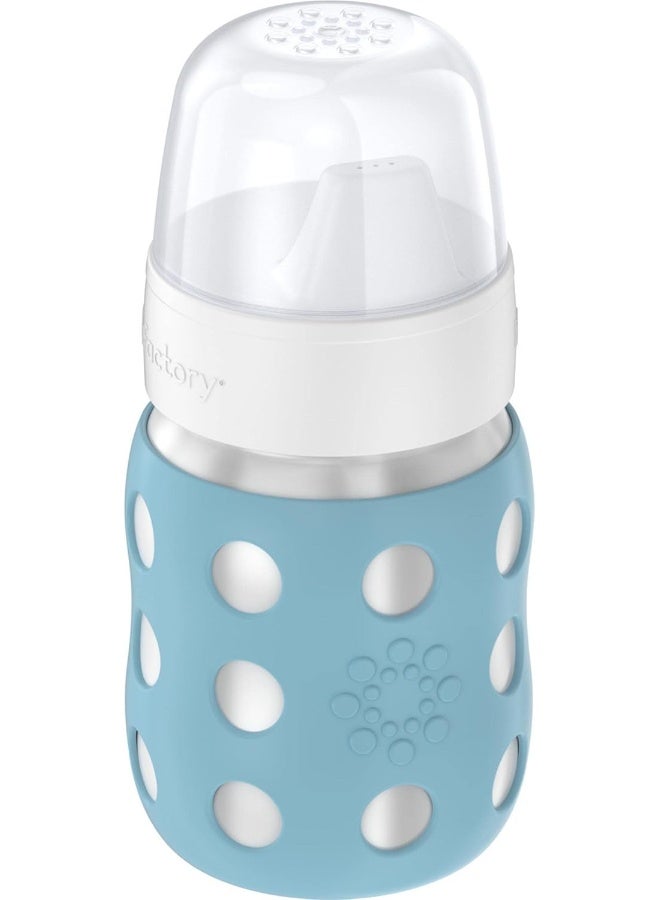 Lifefactory 8-Ounce Stainless-Steel Vacuum-Insulated Wide-Neck Baby Bottle with Hard Sippy, Denim, LS2221WDE4 - Image 2