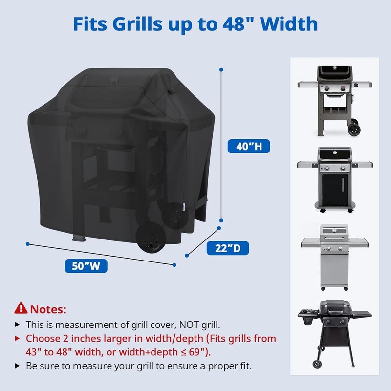 SunPatio Grill Cover 50 Inch, Outdoor Heavy Duty Waterproof Barbecue Gas Grill Cover, UV and Fade Resistant, All Weather Protection for Weber Char-Broil Kenmore Nexgrill Grills and More, Black - Image 2