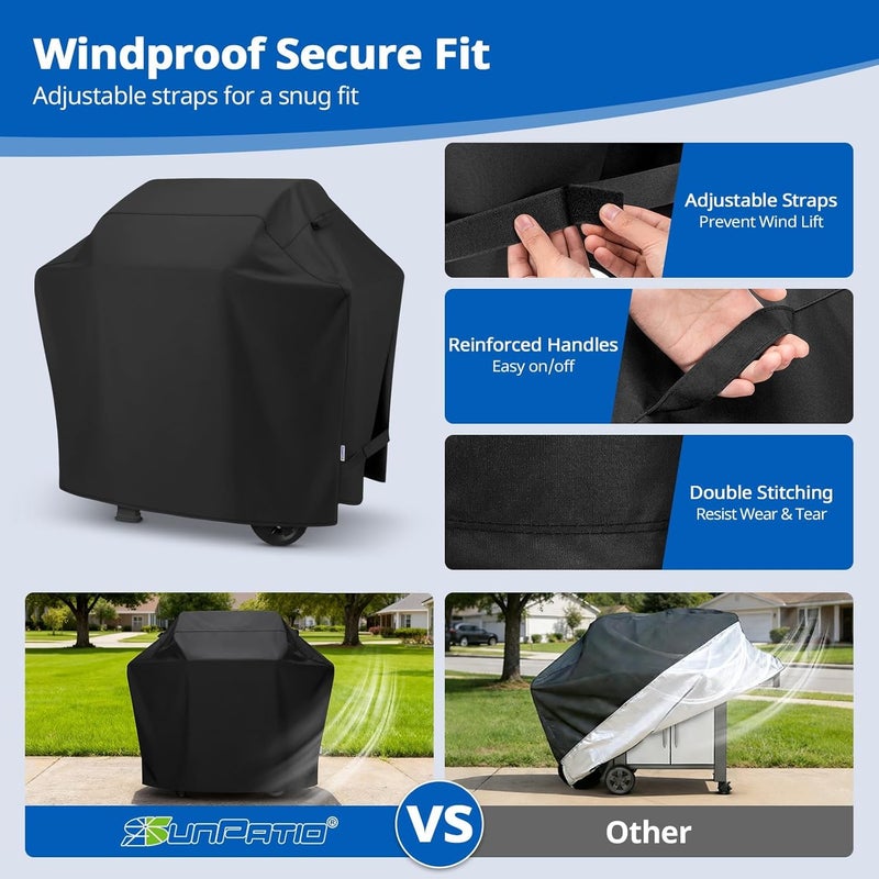 SunPatio Grill Cover 50 Inch, Outdoor Heavy Duty Waterproof Barbecue Gas Grill Cover, UV and Fade Resistant, All Weather Protection for Weber Char-Broil Kenmore Nexgrill Grills and More, Black - Image 5