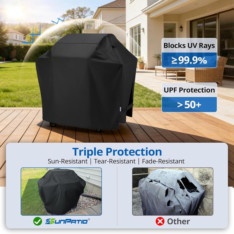 SunPatio Grill Cover 50 Inch, Outdoor Heavy Duty Waterproof Barbecue Gas Grill Cover, UV and Fade Resistant, All Weather Protection for Weber Char-Broil Kenmore Nexgrill Grills and More, Black - Image 4