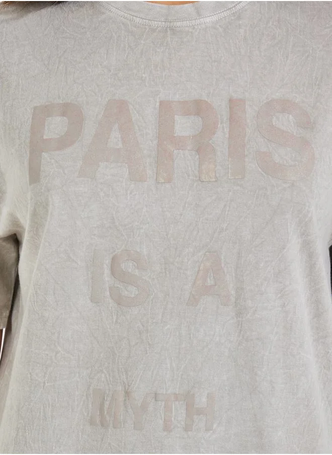 Styli Faded Wash Slogan Print Oversized T-Shirt