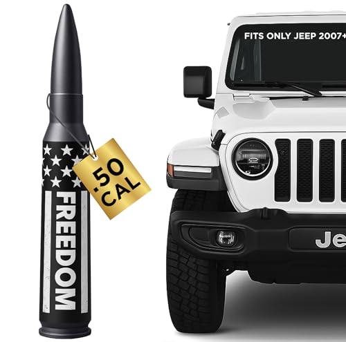 50 Cal Badass Bullet Antenna Fits Jeep Wrangler JK JL from 2007 for Jeep Wrangler Gladiator Accessories Car Wash Safe Anti Thelf Design Ditch The Whip Upgrade Your Jeep