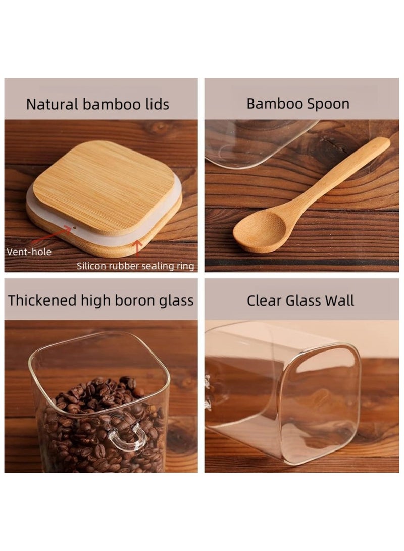 4Pack 550ML(18.6oz) Square Glass Food Storage Jars,Kitchen Clear Glass Food Canisters with Bamboo Lid Airtight For Serving Tea, Coffee, Flour, Sugar, Salt, Cookie, Spices (4-Pack550ML)  - Image 3