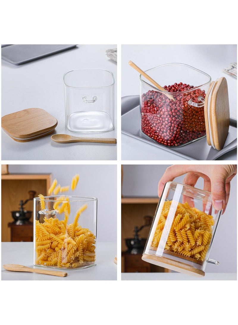 4Pack 550ML(18.6oz) Square Glass Food Storage Jars,Kitchen Clear Glass Food Canisters with Bamboo Lid Airtight For Serving Tea, Coffee, Flour, Sugar, Salt, Cookie, Spices (4-Pack550ML)  - Image 4