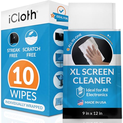 iCloth XL Screen Cleaning Wipes LintFree and StreakFree FastDrying Removes Dust Fingerprints and Smudges 10 XL Wipes
