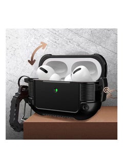 Generic Vanguard Armor compatible with AirPods Pro 2 Side Safety Lock Full Body Protective Case Cover with Keychain Front LED Visible Open Holes for Bottom Speakers (Black)  - Image 3