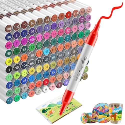 WELLOKB 80 Colors Dual Tip Acrylic Paint Markers, Fabric Markers, Brush Tip Permanent Acrylic Paint Pens for Wood, Glass, Rocks, Paper, Coloring book,Ceramic,DIY Crafts for Adults (120, Brush&Fine) - Image 1