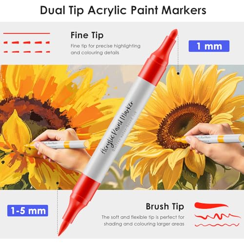 WELLOKB 80 Colors Dual Tip Acrylic Paint Markers, Fabric Markers, Brush Tip Permanent Acrylic Paint Pens for Wood, Glass, Rocks, Paper, Coloring book,Ceramic,DIY Crafts for Adults (120, Brush&Fine) - Image 2