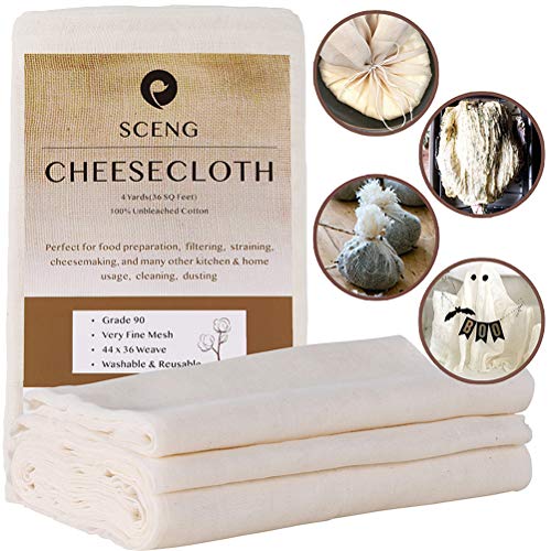 S.CENG Cheesecloth, Grade 90, 36 Sq Feet, Reusable, 100% Unbleached Cotton Fabric, Ultra Fine Cheese Cloth for Cooking - Nut Milk Bag, Strainer, Filter (Grade 90-4Yards) - Image 1