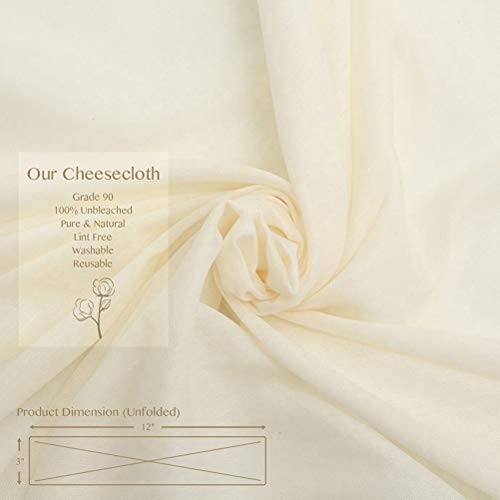 S.CENG Cheesecloth, Grade 90, 36 Sq Feet, Reusable, 100% Unbleached Cotton Fabric, Ultra Fine Cheese Cloth for Cooking - Nut Milk Bag, Strainer, Filter (Grade 90-4Yards) - Image 3