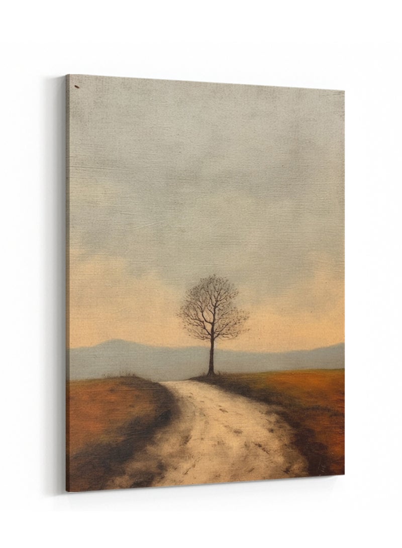 LOWHA Canvas Wall Art Stretched Over Wooden Frame with Road With Trees Painting  - Image 4