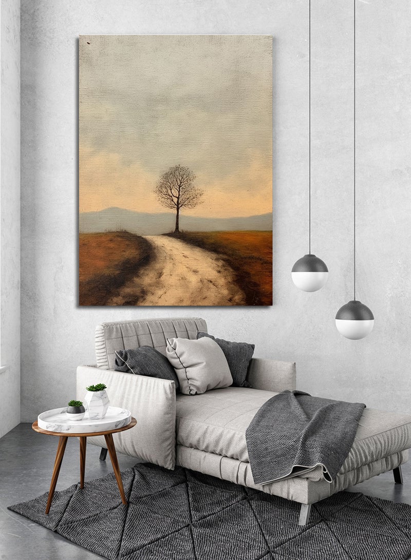 LOWHA Canvas Wall Art Stretched Over Wooden Frame with Road With Trees Painting  - Image 2
