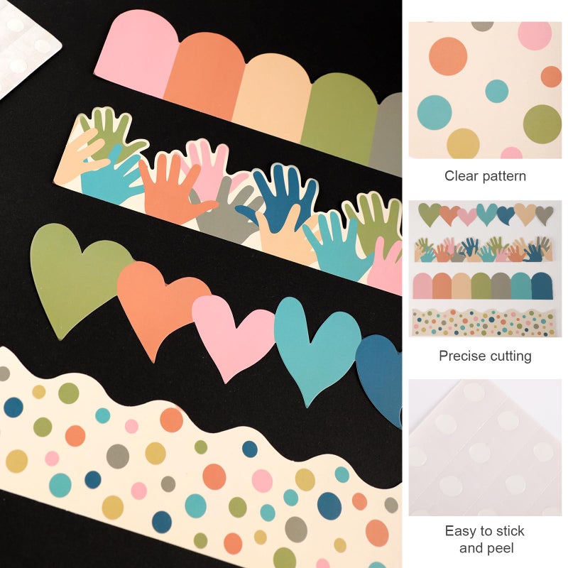 OZIO Boho Bulletin Board Borders Classroom Colorful Bulletin Board Borders Scalloped Boho Die-Cut Board Trim Adhesive Decorations for School Black Board Chalkboard, 91.8 Ft - Image 3