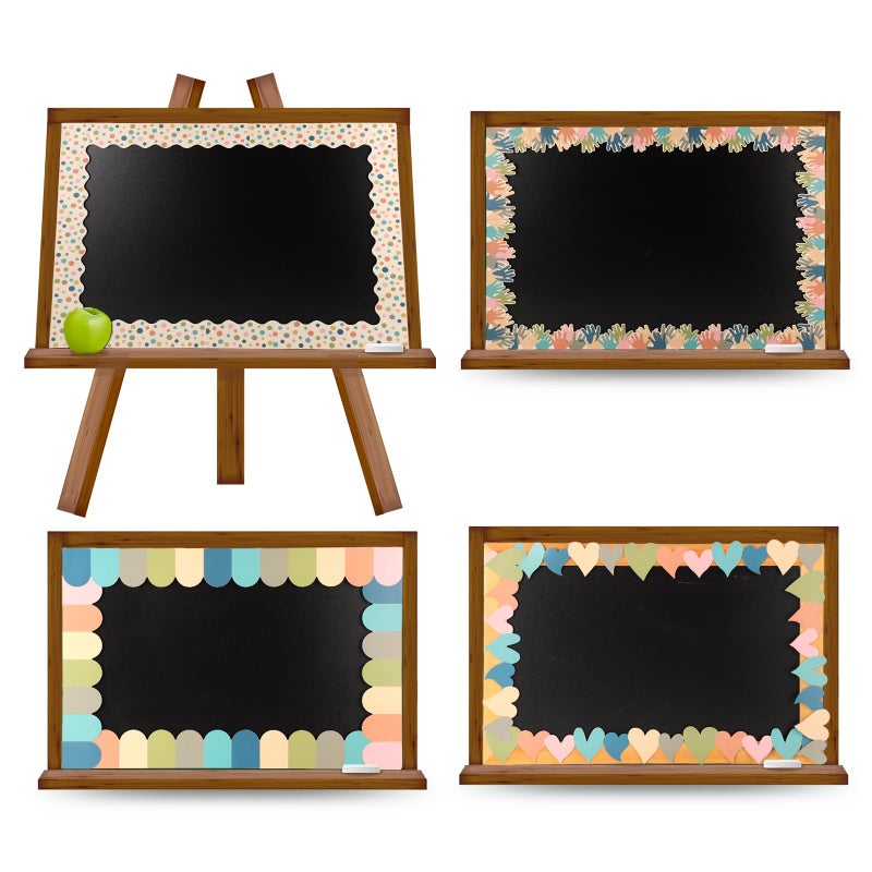 OZIO Boho Bulletin Board Borders Classroom Colorful Bulletin Board Borders Scalloped Boho Die-Cut Board Trim Adhesive Decorations for School Black Board Chalkboard, 91.8 Ft - Image 4
