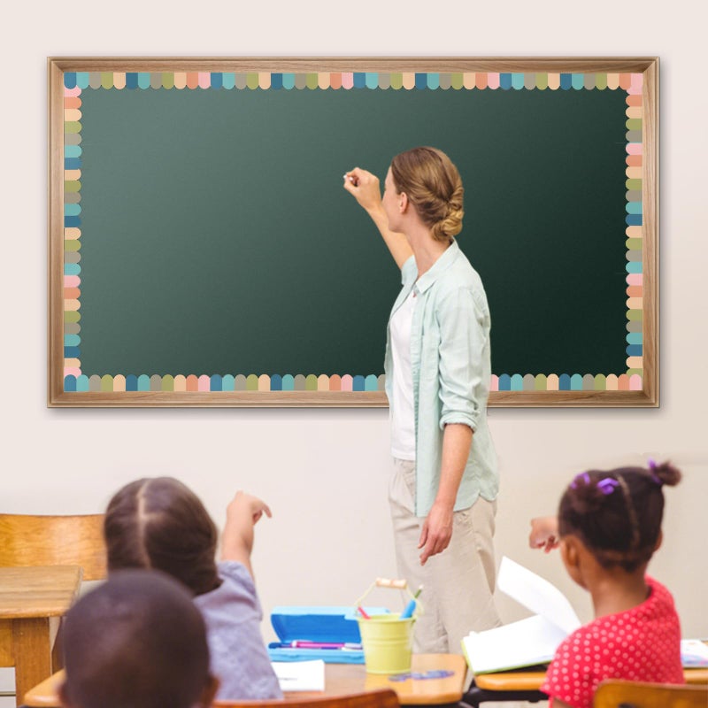 OZIO Boho Bulletin Board Borders Classroom Colorful Bulletin Board Borders Scalloped Boho Die-Cut Board Trim Adhesive Decorations for School Black Board Chalkboard, 91.8 Ft - Image 5