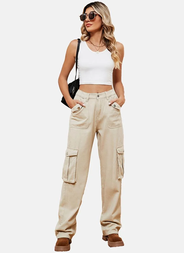 YUNIQEE Beige Regular Fit Mid Rise Plain Cargo Pant