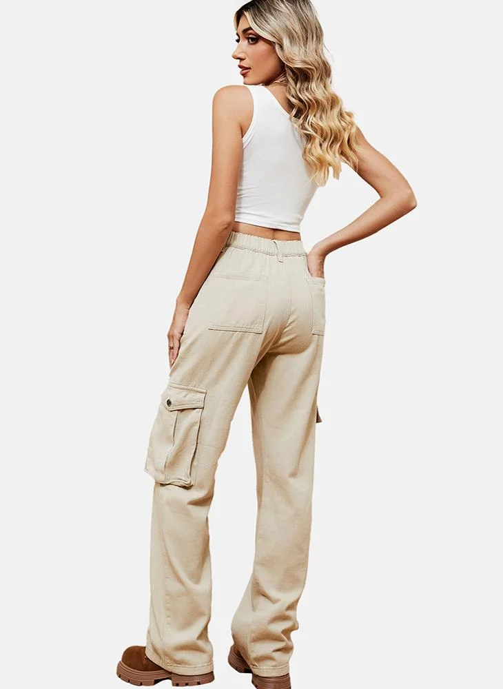 YUNIQEE Beige Regular Fit Mid Rise Plain Cargo Pant