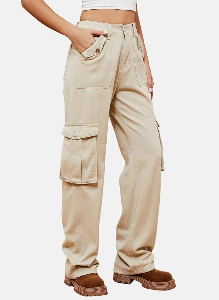 YUNIQEE Beige Regular Fit Mid Rise Plain Cargo Pant