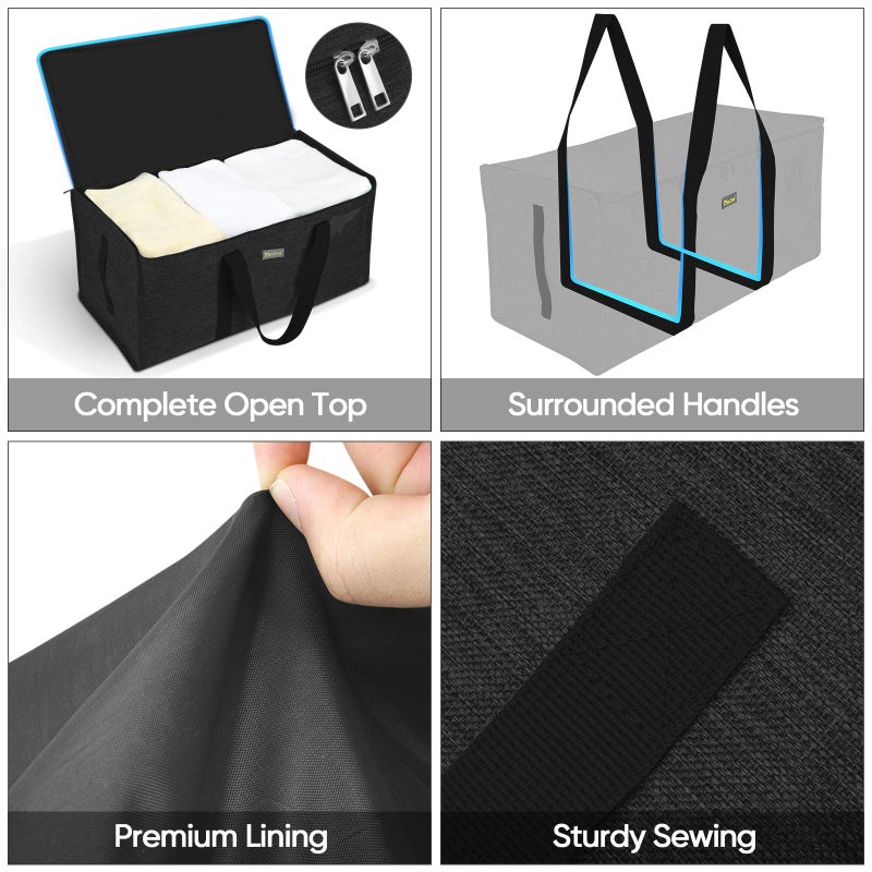 BALEINE Extra Large Storage Tote with Zippers & Carrying Handles, Heavy-Duty Oxford Fabric Moving Bags for Laundry, Space Saving, Storage, Charcoal Black, 1-Pack - Image 4