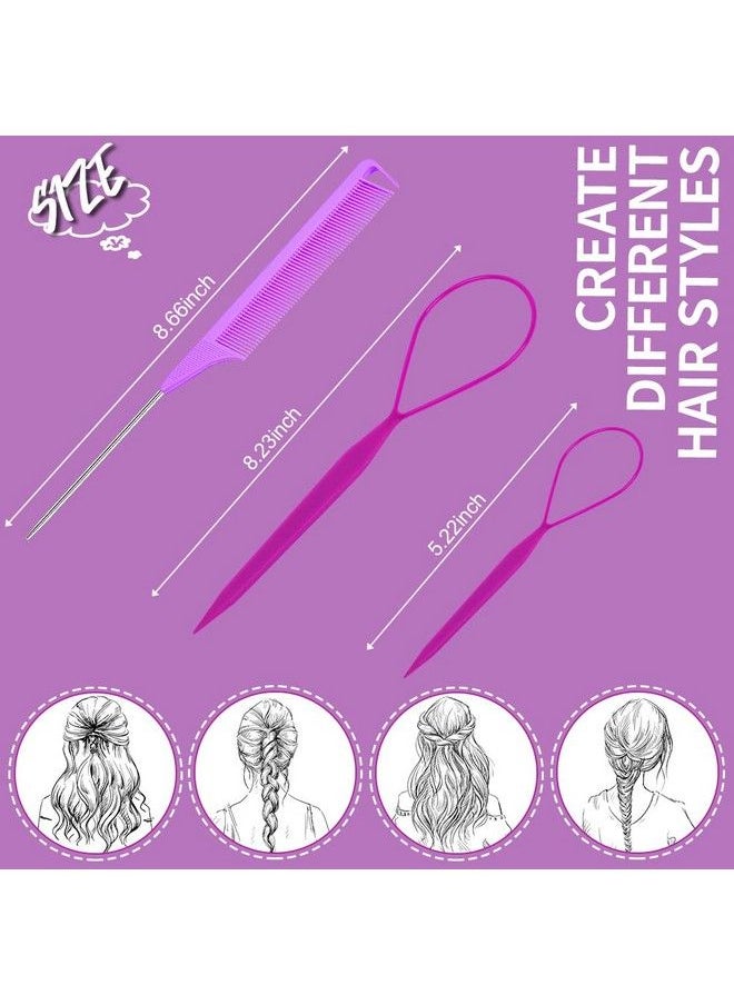 TsMADDTs Hair Tail Tools Tsmaddts 3Pack Hair Loop Tool Set With 2Pcs French Braid Tool Loop 1Pcs Rat Tail Comb Metal Pin Tail Braiding Comb For Hair Styling Purple  - Image 3