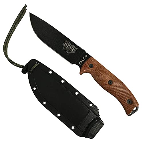 ESEE-6 1095 Carbon Steel, Black Sheath (Black Blade, Natural Canvas Micarta 3D Handle) - Image 1