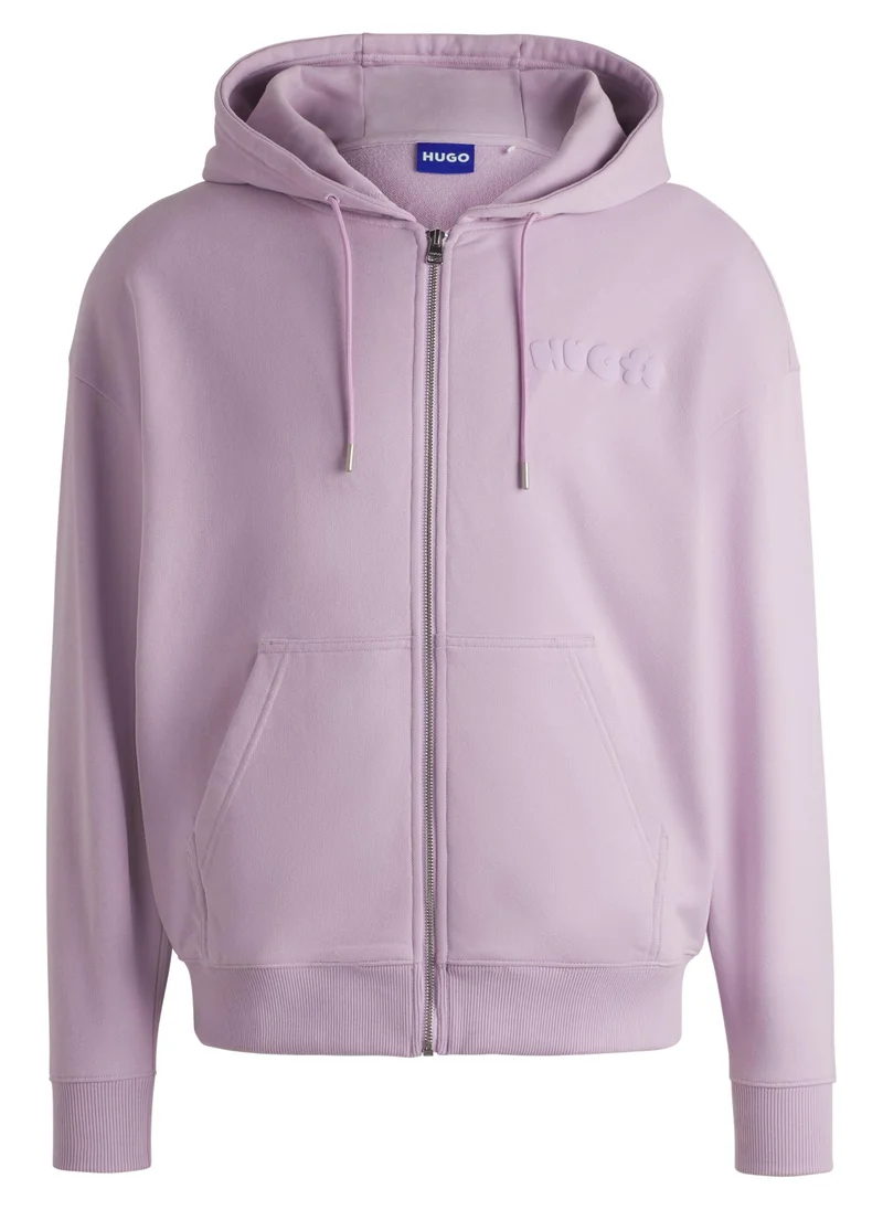 HUGO Cotton-terry zip-up hoodie with seasonal print