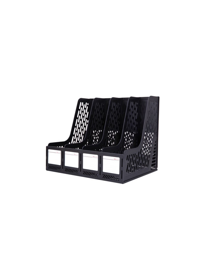 Deli deli Magazine File Holder, Desk Organizer File Folder for Office Organization and Storage, Sturdy Plastic Binder Organizer, 4 Vertical Compartments, Black  - Image 2