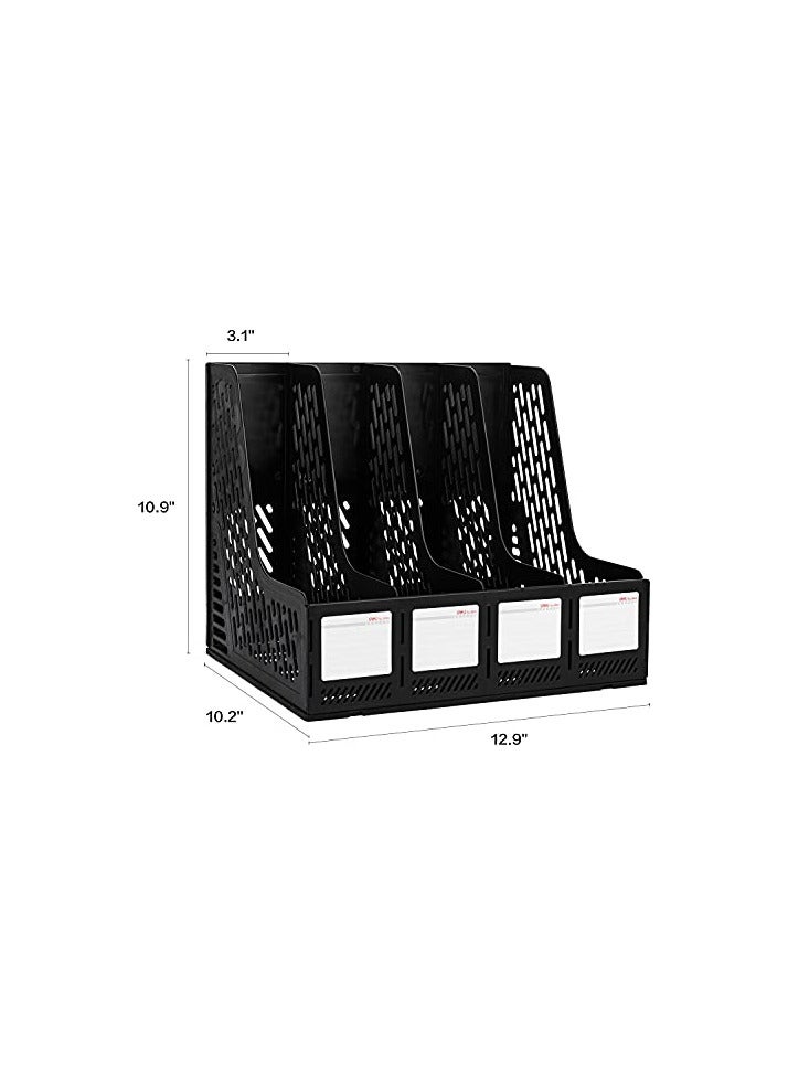 Deli deli Magazine File Holder, Desk Organizer File Folder for Office Organization and Storage, Sturdy Plastic Binder Organizer, 4 Vertical Compartments, Black  - Image 3