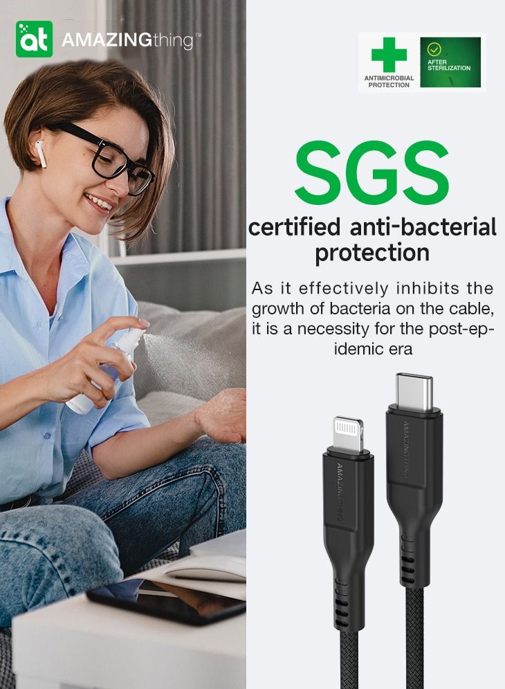 Thunder Pro Lightning to USB-C PD 30W 3.2A Fast Charge Cable [1.1 Meter] - Black
