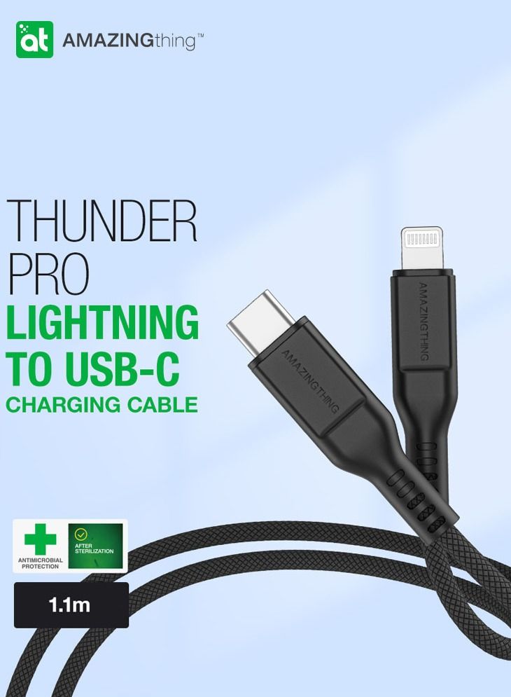 Thunder Pro Lightning to USB-C PD 30W 3.2A Fast Charge Cable [1.1 Meter] - Black