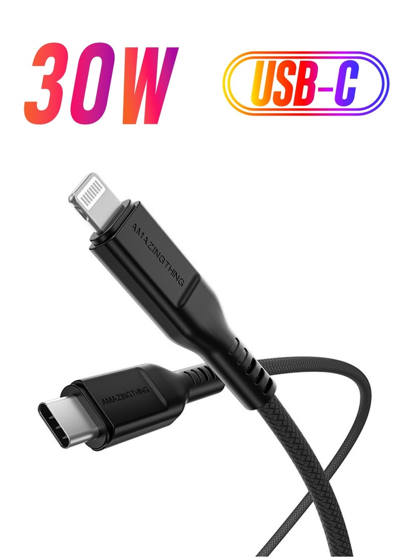 Thunder Pro Lightning to USB-C PD 30W 3.2A Fast Charge Cable [1.1 Meter] - Black