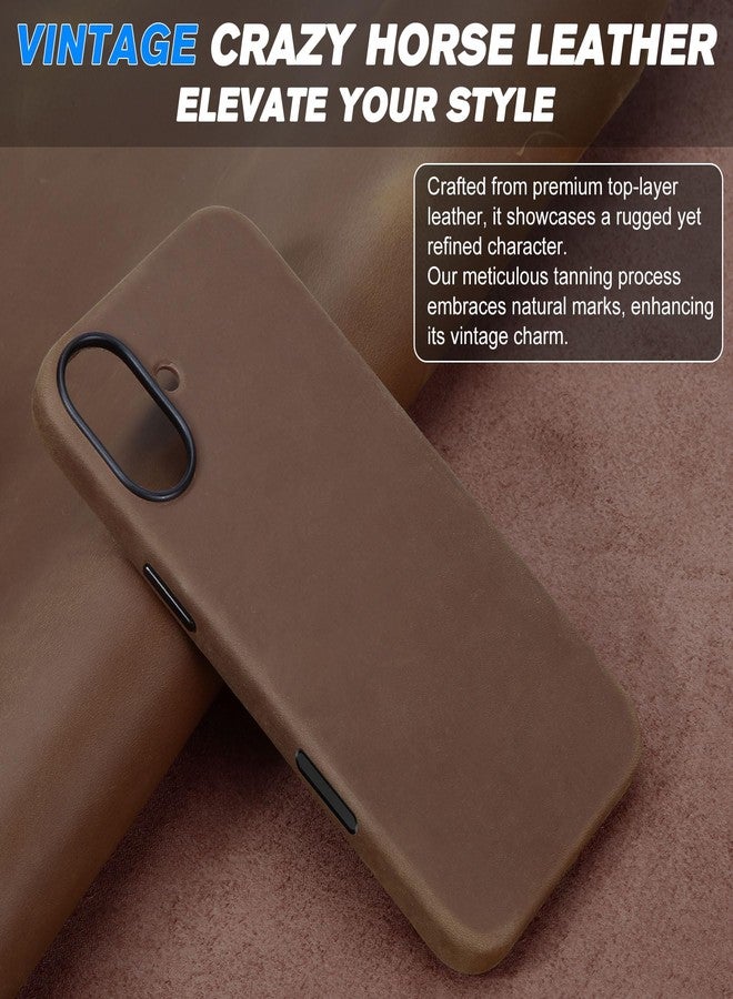 Shieldon iPhone 16 Magnetic Standard Case Genuine Leather, Shockproof Protection Non-Slip Case Compatible Wireless Charging for iPhone 16 5G (6.1" 2024) - Crazy Horse Leather Dark Brown - Image 3