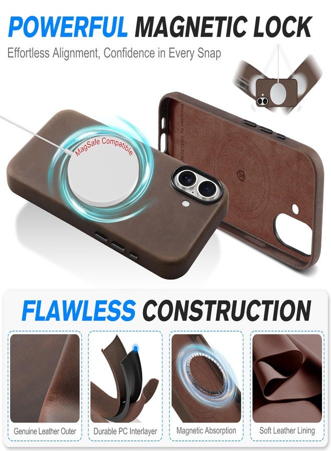 Shieldon iPhone 16 Magnetic Standard Case Genuine Leather, Shockproof Protection Non-Slip Case Compatible Wireless Charging for iPhone 16 5G (6.1" 2024) - Crazy Horse Leather Dark Brown - Image 5