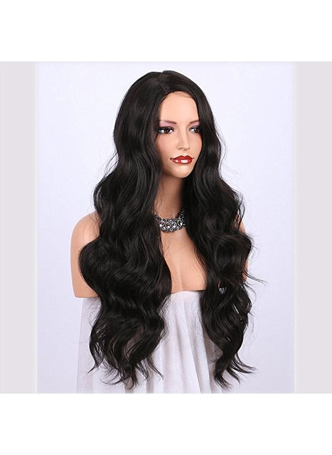 24 inches black big wave wig