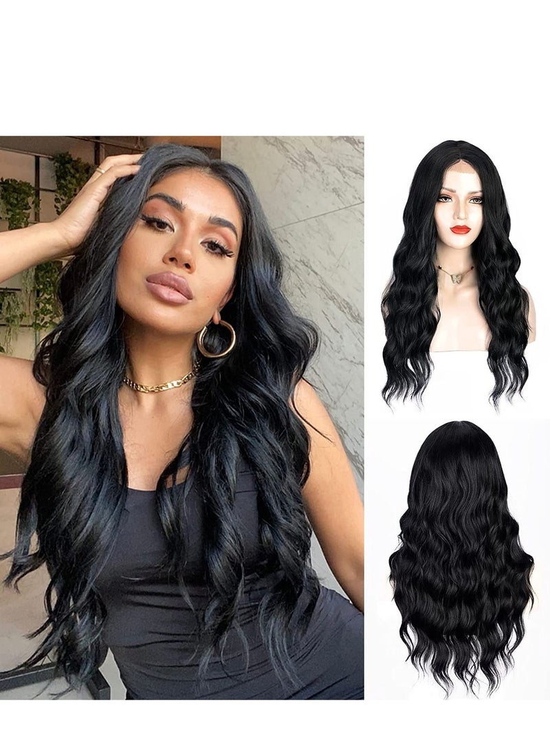 24 inches black big wave wig