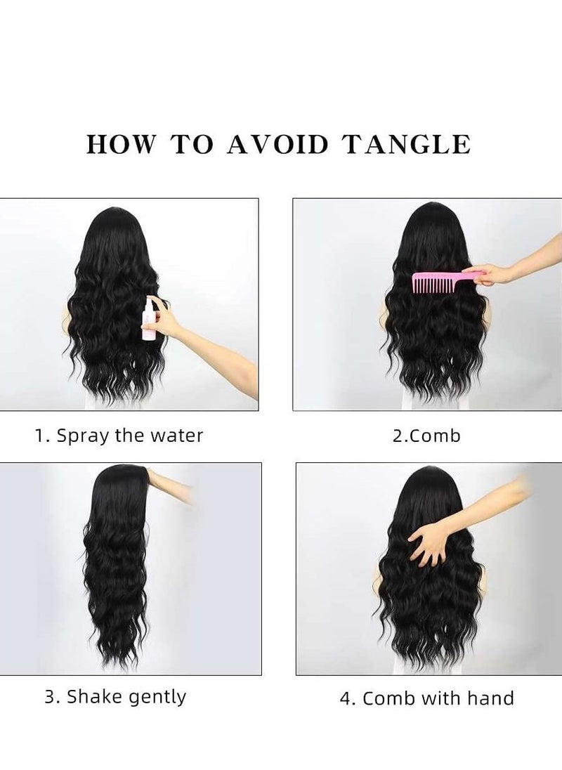 24 inches black big wave wig
