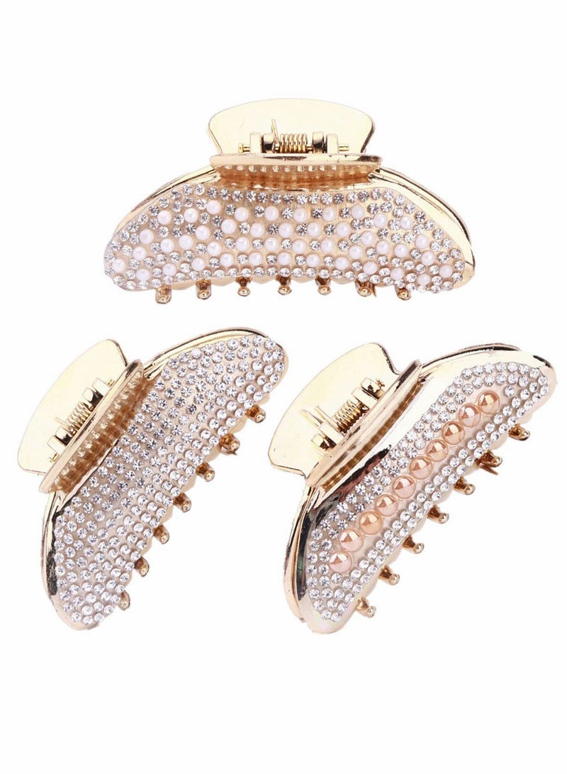 Excefore Rhinestones Claw Clip, 3 Pcs No-slip Grip Crystal Plastic Octopus Jaw Clips - Image 1