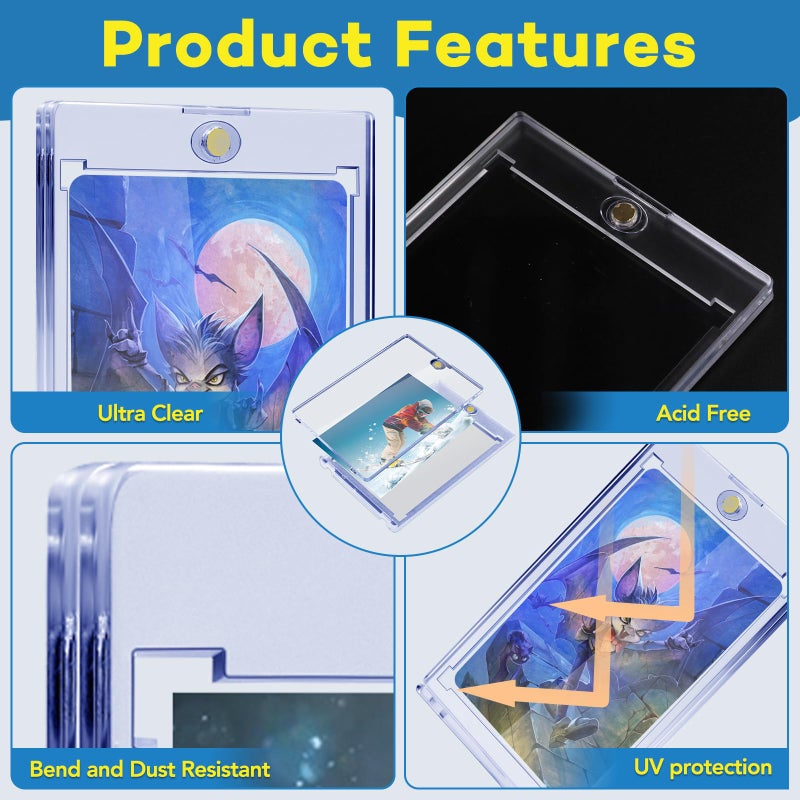 ZENOWICK 32ct Magnetic Card Holders, 35pt One Touch Card Holder, U-V Protection Hard Plastic Case for Trading Cards, Display Case for Sports, Baseball, Football, Game Cards - Image 3