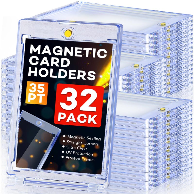 ZENOWICK 32ct Magnetic Card Holders, 35pt One Touch Card Holder, U-V Protection Hard Plastic Case for Trading Cards, Display Case for Sports, Baseball, Football, Game Cards - Image 1