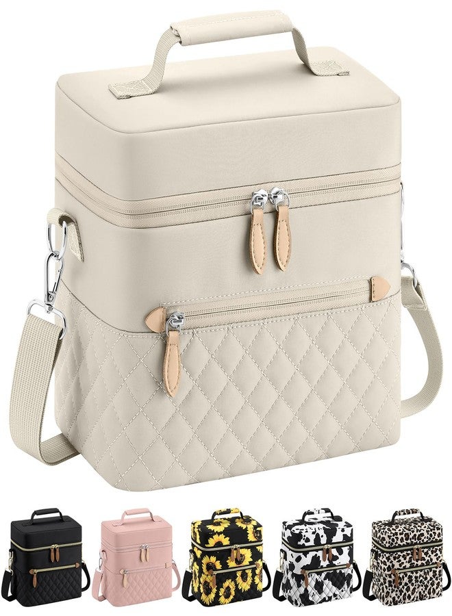 Tenot Insulated Lunch Box for Women Reusable, Leak Proof Cooler Lunch Bag Women for Work Stylish Quilted Lunch Tote Bag for Adult Picnic Travel Hiking Blue Leave - Image 1