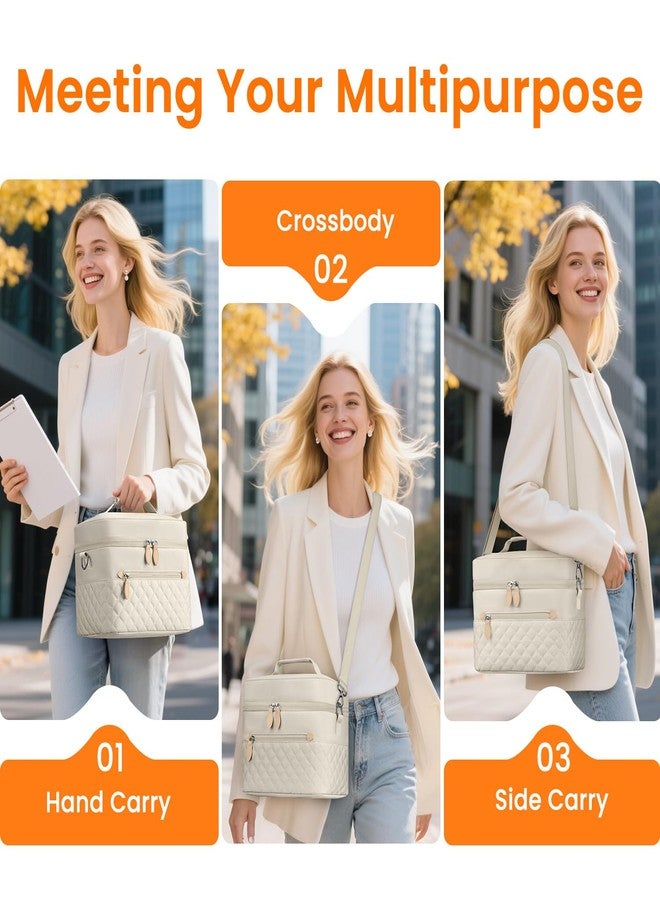 Tenot Insulated Lunch Box for Women Reusable, Leak Proof Cooler Lunch Bag Women for Work Stylish Quilted Lunch Tote Bag for Adult Picnic Travel Hiking Blue Leave - Image 5