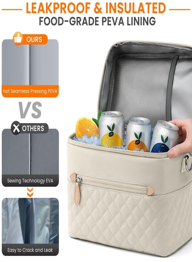 Tenot Insulated Lunch Box for Women Reusable, Leak Proof Cooler Lunch Bag Women for Work Stylish Quilted Lunch Tote Bag for Adult Picnic Travel Hiking Blue Leave - Image 4