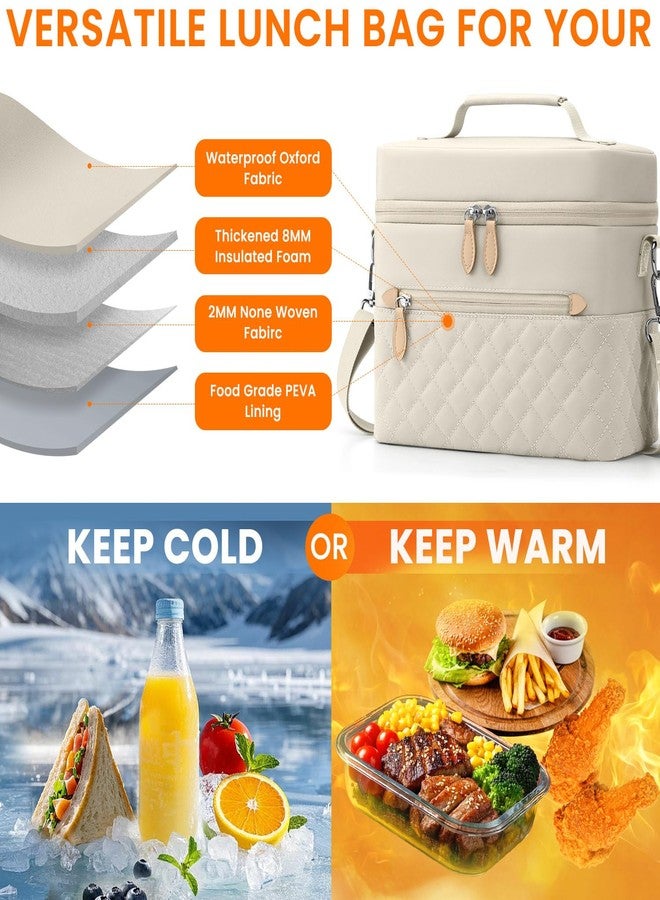 Tenot Insulated Lunch Box for Women Reusable, Leak Proof Cooler Lunch Bag Women for Work Stylish Quilted Lunch Tote Bag for Adult Picnic Travel Hiking Blue Leave - Image 2