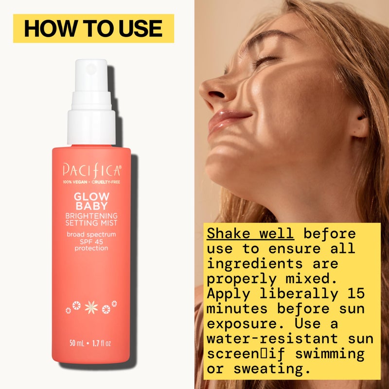 Pacifica Setting Spray Glow Baby Brightening Mist, Broad Spectrum SPF 45, UVA/UVB Protection, Blue Light Protection, Facial Mist, Suncare, Skin Care, Vegan, 1.7 fl oz (1 Count) - Image 3