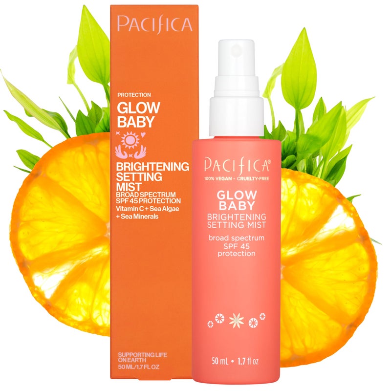 Pacifica Setting Spray Glow Baby Brightening Mist, Broad Spectrum SPF 45, UVA/UVB Protection, Blue Light Protection, Facial Mist, Suncare, Skin Care, Vegan, 1.7 fl oz (1 Count) - Image 1