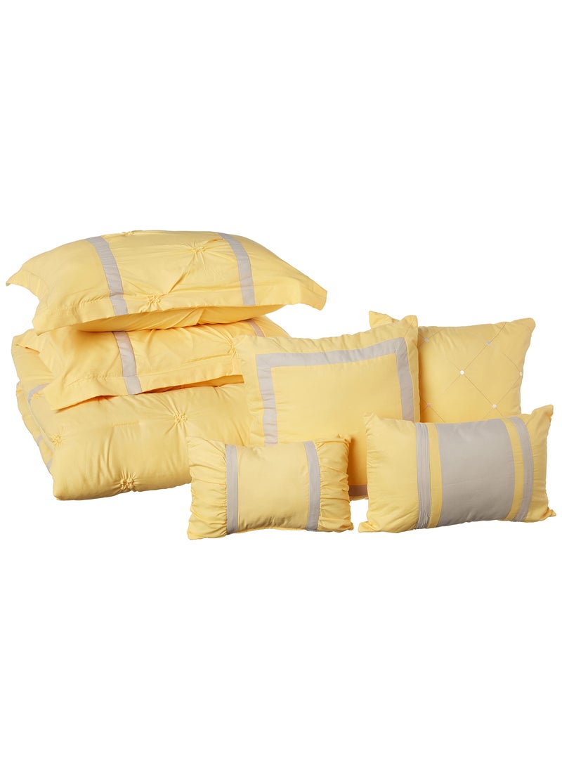 Chic Home Chic Home Yellow Bed in a Bag Comforter Set Queen Size 8 Piece Vermont  Pinch Pleat Microfiber Bedding  Comforter Shams Bed Skirt Cushions and Breakfast Pillow 